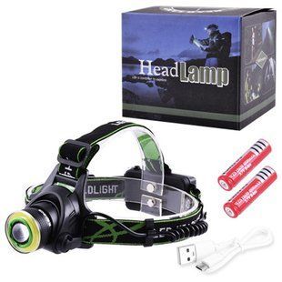 Фонарь налобный T106-T6+COB, ЗУ micro USB, 2x18650, signal light, zoom 7623 фото