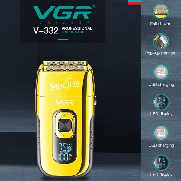 Електробритва VGR V-332 GOLD - шейвер з подвійним лезом і триммером, LED дисплей 9122 фото