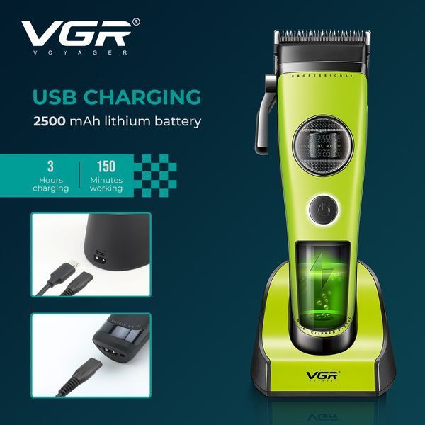 Машинка для стрижки VGR V-880C BLACK, EXTERNAL ROTOR MOTOR, MIM Blade, 11 насадок, док-станція 11277 фото