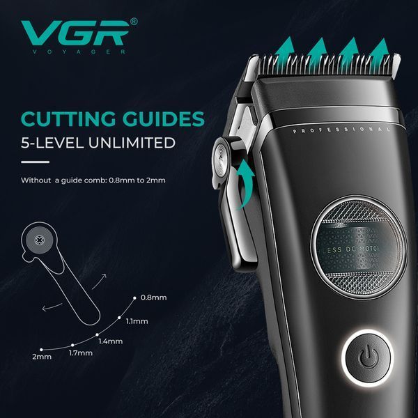 Машинка для стрижки VGR V-880C BLACK, EXTERNAL ROTOR MOTOR, MIM Blade, 11 насадок, док-станція 11277 фото