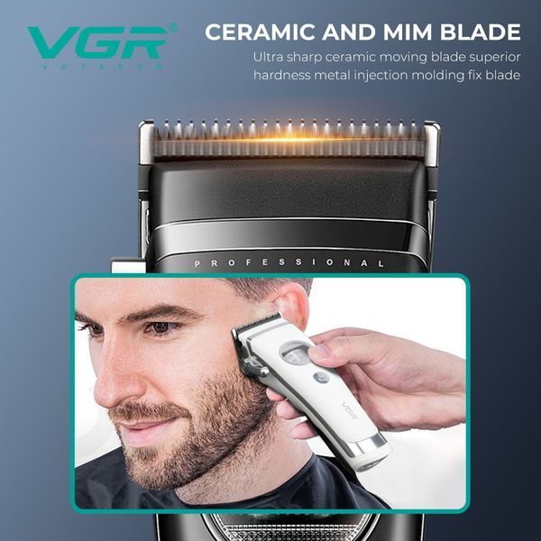 Машинка для стрижки VGR V-880C BLACK, EXTERNAL ROTOR MOTOR, MIM Blade, 11 насадок, док-станція 11277 фото