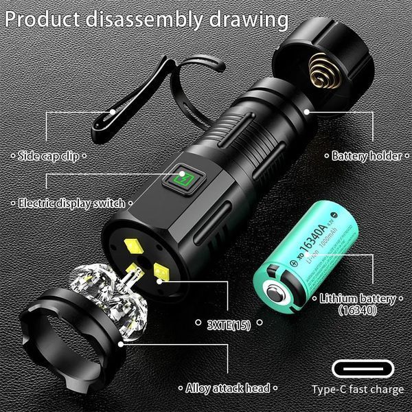 Ліхтар F30-3XPG акумуляторний, 3&times;XPG LED, 1&times;16340A, магніт, чохол, USB Type-C, індикатор заряду 10153 фото