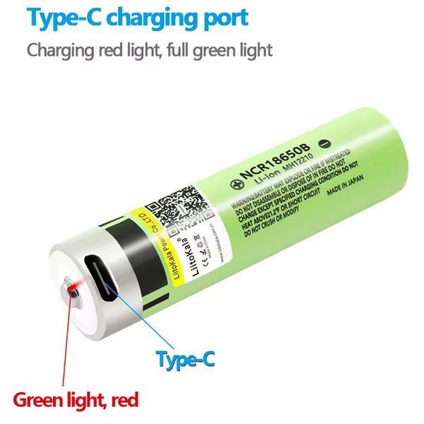 Акумулятор 18650, LiitoKala USB-34B, 3400mah, із вбудованим USB портом для заряджання, захист 10219 фото