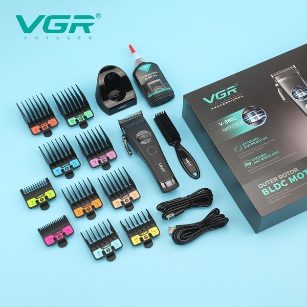 Машинка для стрижки VGR V-880C BLACK, EXTERNAL ROTOR MOTOR, MIM Blade, 11 насадок, док-станція 11277 фото