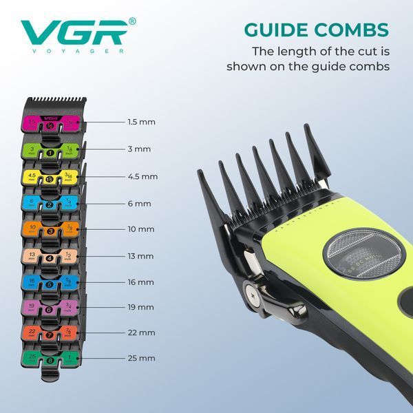 Машинка для стрижки VGR V-880C BLACK, EXTERNAL ROTOR MOTOR, MIM Blade, 11 насадок, док-станція 11277 фото
