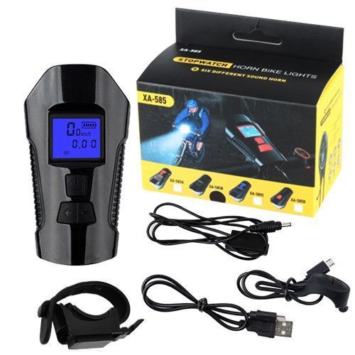 Велосипедный звонок + компьютер + велофара XA-585-T6+2LED, ЗУ micro USB, встр. аккум., выносная кнопка 7648 фото