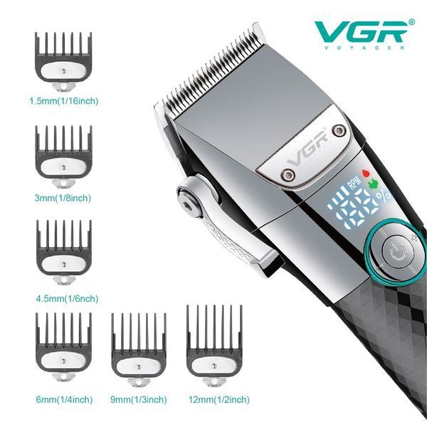 Професійна вологостійка машинка для стрижки VGR V-682 з LED-дисплеєм та 6 насадками 10524 фото