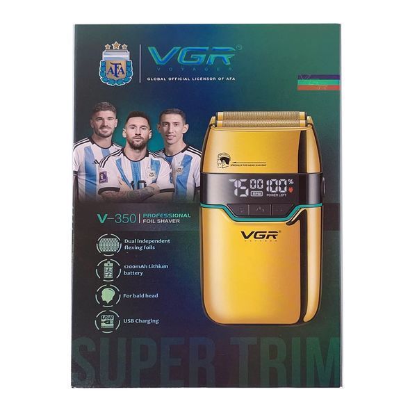 Електробритва VGR V-350 GOLD - шейвер з подвійною сіткою, триммером та LED-дисплеєм 9065 фото