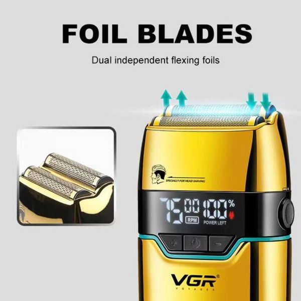 Електробритва VGR V-350 GOLD - шейвер з подвійною сіткою, триммером та LED-дисплеєм 9065 фото