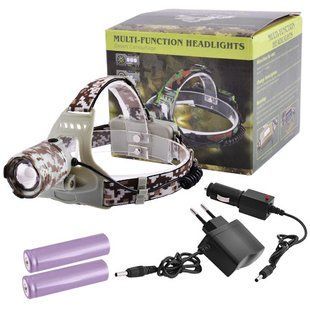 Фонарь налобный 2130-T6, Military, ЗУ 220V/12V, 2x18650, zoom 8029 фото