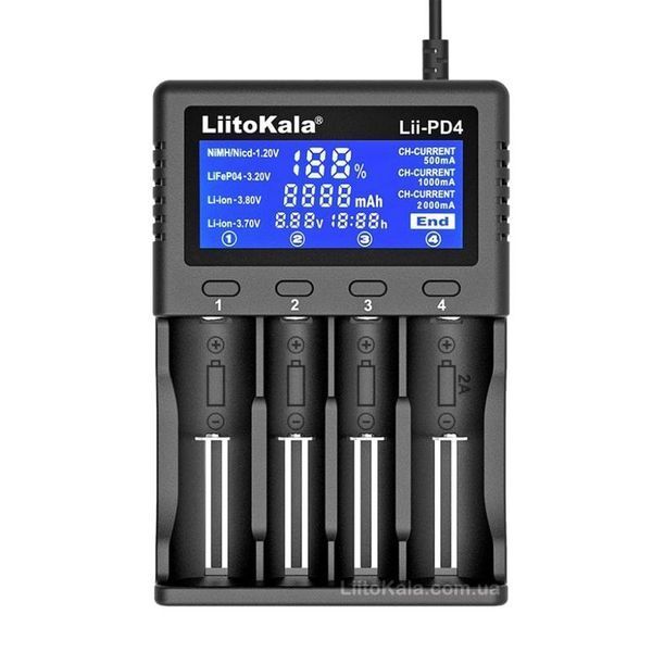 Зарядний пристрій LiitoKala Lii-PD4, 4хАА /ААА/A /14500 /16340 /18350 /18650 /26650, LiFePO4, NiCd/NiMH 9414 фото