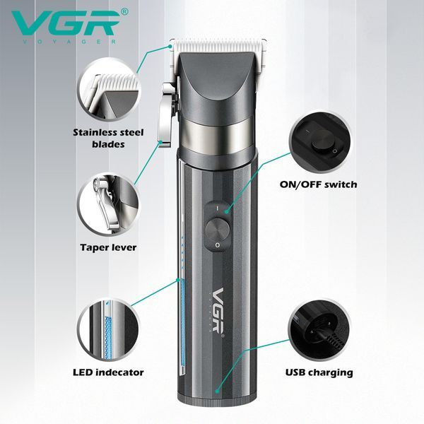 Акумуляторна машинка для стрижки VGR V-687, 4 насадки, LED дисплей 11280 фото