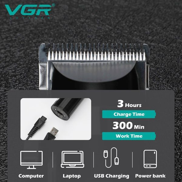 Акумуляторна машинка для стрижки VGR V-687, 4 насадки, LED дисплей 11280 фото
