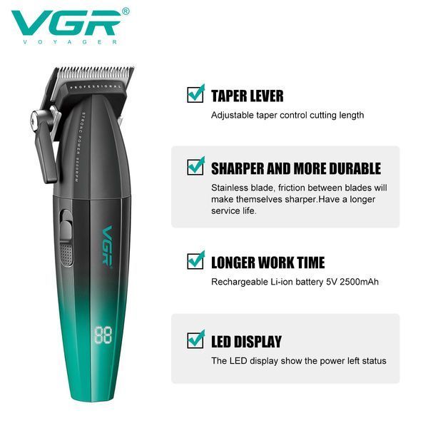 Машинка для стрижки VGR V-003 GREEN з TURBO режимом, керамічним лезом та LED дисплеєм 9015 фото