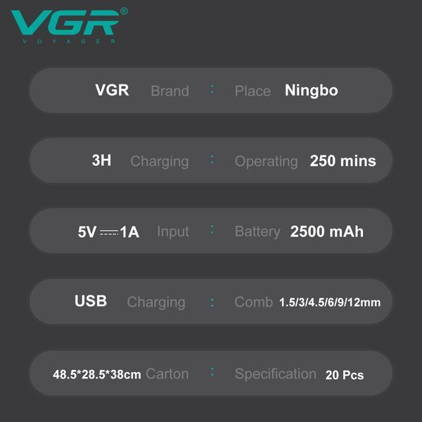 Машинка для стрижки VGR V-003 GREEN з TURBO режимом, керамічним лезом та LED дисплеєм 9015 фото