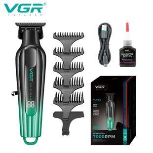 Тример VGR V-935 Green машинка для стрижки волосся та бороди, 7000 об/хв, 5 насадок, LED дисплей, акумулятор 11207 фото