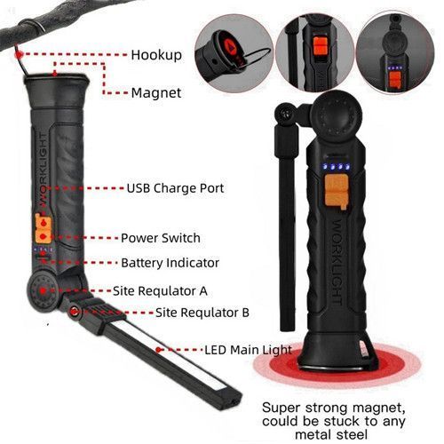 Ліхтар WORKLIGHT G52-LED+COB, акумуляторний, з індикацією заряду, магнітом, гаком та поворотом 180&deg;+180&deg; 9903 фото
