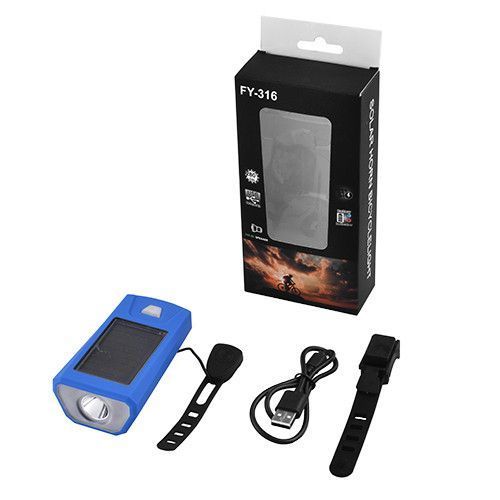 Велозвонок + фара FY-316-XPE, солнечная батарея, выносная кнопка, Waterproof, аккум., ЗУ mircoUSB 5627 фото
