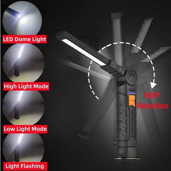 Ліхтар WORKLIGHT G52-LED+COB, акумуляторний, з індикацією заряду, магнітом, гаком та поворотом 180&deg;+180&deg; 9903 фото