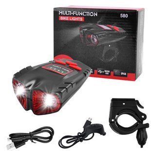 Велозвонок + фара 580-2T6, 120 LUMEN, выносная кнопка, Waterproof, аккум., ЗУ micro USB 8392 фото