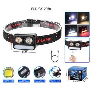 Ліхтар налобний 2069-XPG(white)+XPG(yellow)+5SMD(red), Motion Sensor, Li-Ion акумулятор, ЗУ Type-C 10897 фото