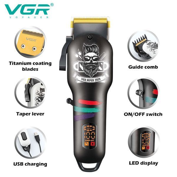 Машинка для стрижки VGR V-699 BLACK - 4 насадки, LED дисплей, акумуляторна 10529 фото