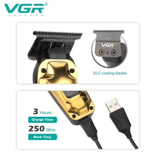 Акумуляторна машинка для стрижки (clipper) VGR V-904 GOLD, 4 насадки, 2000 mAh, LED display 11204 фото
