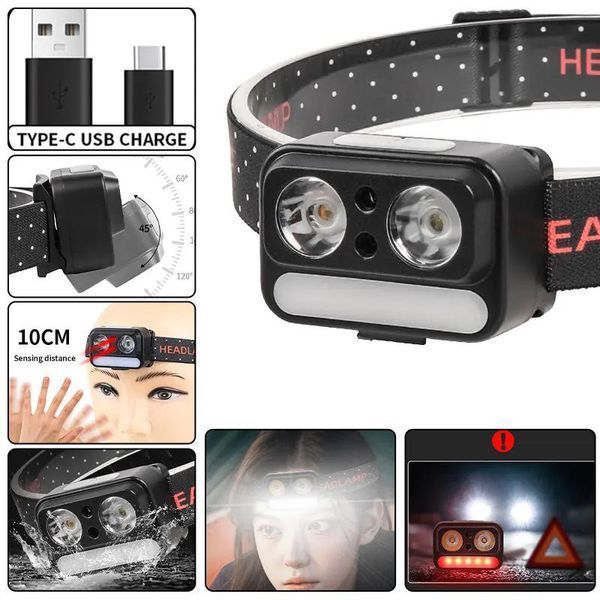 Ліхтар налобний 2069-XPG(white)+XPG(yellow)+5SMD(red), Motion Sensor, Li-Ion акумулятор, ЗУ Type-C 10897 фото