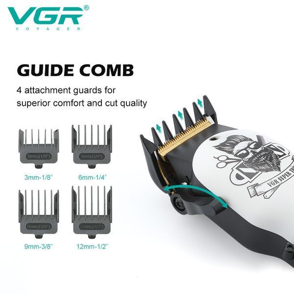 Машинка для стрижки VGR V-699 BLACK - 4 насадки, LED дисплей, акумуляторна 10529 фото